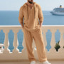 Men's Linen Casual Set 2 Pieces Spring Summer Loose Fit Hooded Henley Shirt & Pants Set Breathable Outdoor Vacation Style