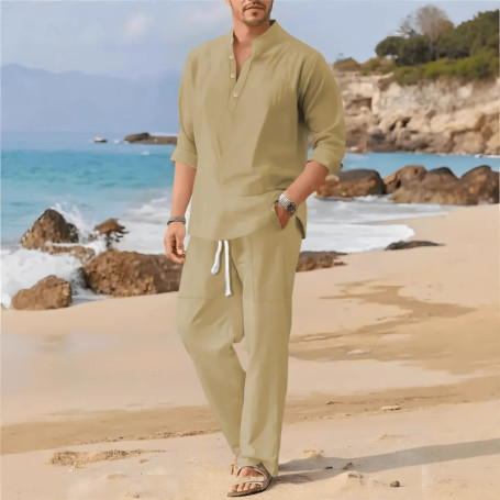 Men's Fashionable Stand Collar Long Sleeve Long Pants Shirt Set Spring Summer New Arrival Casual Sportswear