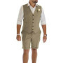 Casual Men's Linen Suit 2 Piece Vest and Short Pants Fashion Slim Fit Short Suits Tuxedo For Prom Summer Beach Wedding Party