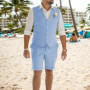Casual Men's Linen Suit 2 Piece Vest and Short Pants Fashion Slim Fit Short Suits Tuxedo For Prom Summer Beach Wedding Party
