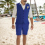 Casual Men's Linen Suit 2 Piece Vest and Short Pants Fashion Slim Fit Short Suits Tuxedo For Prom Summer Beach Wedding Party