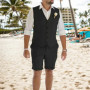 Casual Men's Linen Suit 2 Piece Vest and Short Pants Fashion Slim Fit Short Suits Tuxedo For Prom Summer Beach Wedding Party