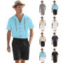 New summer men's linen outfit A versatile and stylish casual sports short-sleeved short-pants set for shopping and beach outings