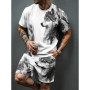 Summer New Arrival Wolf Print 3D Pattern Casual Men's Set Short-Sleeve Shirt and Shorts Two-Piece Set Everyday Casual Men's Wear
