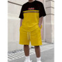 Summer Oversized T-Shirt and Shorts Set Letter Patchwork Color Print Casual Beachwear Mens Streetwear Sports Style Two-Piece Set