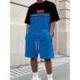 Summer Oversized T-Shirt and Shorts Set Letter Patchwork Color Print Casual Beachwear Mens Streetwear Sports Style Two-Piece Set