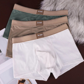 1/3PCS Summer Cooling Breathable Boxers Hombre Fashion Solid Wave Striped Ice Silk Men's Panties High Elastic Lingeries for Man