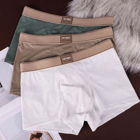 1/3PCS Summer Cooling Breathable Boxers Hombre Fashion Solid Wave Striped Ice Silk Men's Panties High Elastic Lingeries for Man