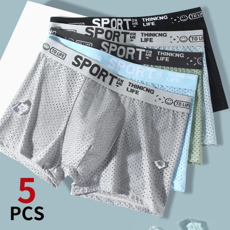 5Pcs/Lot Man Boxer Shorts Ice Silk Men's Underwear Summer Autumn Breathable Underpants U Convex Lingerie Breathable Sexy Panties