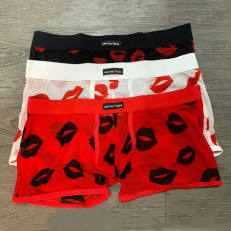 Men's Sexy Sheer Mesh Boxers Lips Print Low Waist Slim-fit Personalized Male Shorts Comfort Breathable Plus Size Trunks