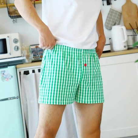 Men's Cotton Arrow Boxers Casual Plaid Elastic Waist Underwear Summer Loose Breathable Beach Pants Boxer Shorts Youth Panties