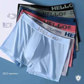 Ice Silk Men's Underwear Flat Corner Pants with No Trace Ice Feeling Summer Thin Breathable Men's Trendy Four Corner Shorts