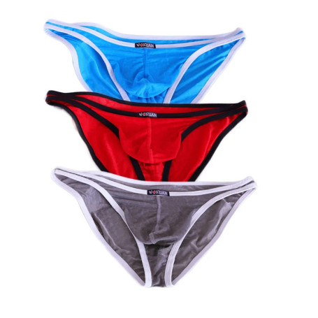 3PCS Lace Convex Briefs Men's Briefs Transparent Sexy Low Waist Mesh Quick-drying Solid Color Breathable Men Underwear