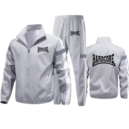 M-6XL Fashion Tracksuit Men Suit Hardcore print Autumn New Zipper Cardigan Jacket+Sweatpants Stripe Fitness Jogging 2 Piece Set