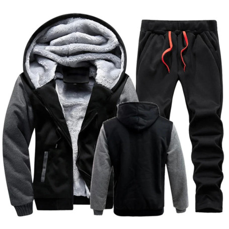 2024 Winter Men Tracksuit Hooded Sportswear Zipper Jacket Fleece Trousers Men's Warm Solid Color Casual Men's Sports Suit