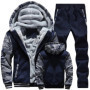 2024 Winter Men Tracksuit Hooded Sportswear Zipper Jacket Fleece Trousers Men's Warm Solid Color Casual Men's Sports Suit