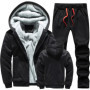 2024 Winter Men Tracksuit Hooded Sportswear Zipper Jacket Fleece Trousers Men's Warm Solid Color Casual Men's Sports Suit