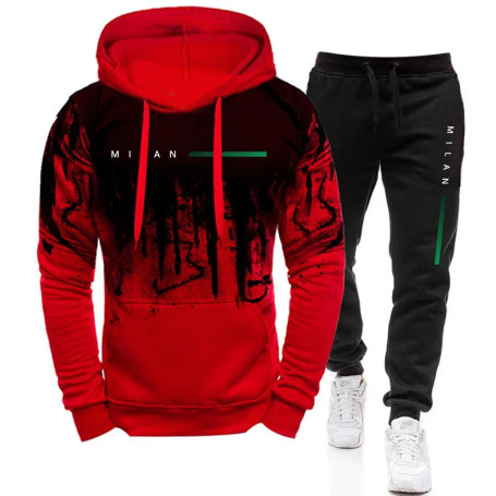 Men's Fashion Tracksuit Hooded Sweatshirts and Black Sweatpants Autumn Winter Casual Sports Jogging Suit Gym Hoodies Outfits