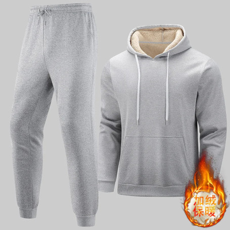 Men Warm Tracksuits Winter Thick Lamb Two Pieces Set Thicken Sherpa Lining Hoodies Mens Hooded Jacket + Pants Fleece Parka Set