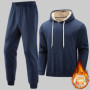 Men Warm Tracksuits Winter Thick Lamb Two Pieces Set Thicken Sherpa Lining Hoodies Mens Hooded Jacket + Pants Fleece Parka Set