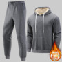 Men Warm Tracksuits Winter Thick Lamb Two Pieces Set Thicken Sherpa Lining Hoodies Mens Hooded Jacket + Pants Fleece Parka Set