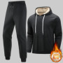 Men Warm Tracksuits Winter Thick Lamb Two Pieces Set Thicken Sherpa Lining Hoodies Mens Hooded Jacket + Pants Fleece Parka Set