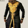 2026 Men's Clothing Stand Collar Golden Print Long Sleeve Shirt Trendy Hip Hop Africa Casual Clothes Ethnic Style Mid-Length Top