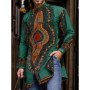 2026 Men's Clothing Stand Collar Golden Print Long Sleeve Shirt Trendy Hip Hop Africa Casual Clothes Ethnic Style Mid-Length Top
