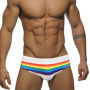 Sexy Rainbow Striped Swimwear Mens Swimming Briefs Push Up Swimsuit Men Swim Wear Summer Men's Bathing Suit Low Rise Beach Short