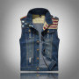 New Men's Cotton Jeans Sleeveless Jacket Dark Blue Denim Jeans Vest Men Cowboy Denim Vest Leisure Mens Jackets Tops Plus Size