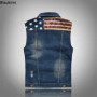 New Men's Cotton Jeans Sleeveless Jacket Dark Blue Denim Jeans Vest Men Cowboy Denim Vest Leisure Mens Jackets Tops Plus Size