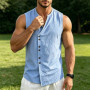 Daily Leisure Mens Loose Camisoles Summer Vintage Solid Color Sleeveless Tank Tops Outdoor Casual Men Irregular Button-up Vest