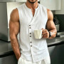 Daily Leisure Mens Loose Camisoles Summer Vintage Solid Color Sleeveless Tank Tops Outdoor Casual Men Irregular Button-up Vest