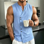 Daily Leisure Mens Loose Camisoles Summer Vintage Solid Color Sleeveless Tank Tops Outdoor Casual Men Irregular Button-up Vest