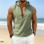 2026 Summer Casual V Neck Hooded Tank Tops Mens Vintage Solid Color Loose Linen Vest Shirt Men Fashionable Sleeveless Camisoles