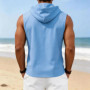 2026 Summer Casual V Neck Hooded Tank Tops Mens Vintage Solid Color Loose Linen Vest Shirt Men Fashionable Sleeveless Camisoles