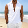 2026 Summer Casual V Neck Hooded Tank Tops Mens Vintage Solid Color Loose Linen Vest Shirt Men Fashionable Sleeveless Camisoles