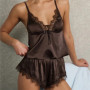 Womens Sexy Lace Trim Pajama Sets 2 Piece Satin Silk Cami Tops and Shorts Set Y2K Nightwear Sleepwear Cute Matching Lounge Set