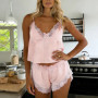 Satin Silk Lace Trim Sleeveless V-Neck Cami Crop Tops + Elastic Waist Shorts Women Fairy Coquette Loungewear Pajamas Sleepwear