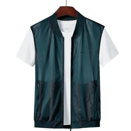 Men's Summer Jacket Mesh Stand Collar Vest Out Multi Pocket Breathable Cool Outdoor Work Fishing Men's Lightweight Vest Sports