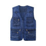 Men Spring Autumn Vest Coat Solid Color V Neck Sleeveless Multiple Pockets Denim Vest Loose Zippers Men Waistcoat For Outerwear
