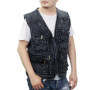 Men Spring Autumn Vest Coat Solid Color V Neck Sleeveless Multiple Pockets Denim Vest Loose Zippers Men Waistcoat For Outerwear