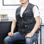 Men Spring Autumn Vest Coat Solid Color V Neck Sleeveless Multiple Pockets Denim Vest Loose Zippers Men Waistcoat For Outerwear