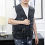 Men Spring Autumn Vest Coat Solid Color V Neck Sleeveless Multiple Pockets Denim Vest Loose Zippers Men Waistcoat For Outerwear