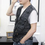 Men Spring Autumn Vest Coat Solid Color V Neck Sleeveless Multiple Pockets Denim Vest Loose Zippers Men Waistcoat For Outerwear