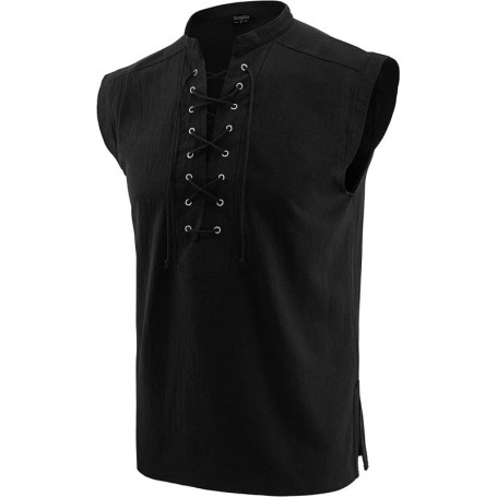 Sleeveless Tank Top Men Men'S Medieval Clothing Sleeveless Tie Stand C Ollar Shirt Vest Gothic Fashion Playeras Para Hombres