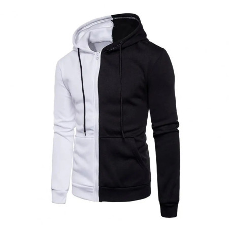 Plus Size mens Hoodie half white half black patchwork hoodies and sweatshirts Men Hip Hop hooded Tracksuits