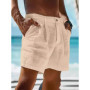 2026 Summer Cotton Linen Shorts for Men Solid Casual Button Pocket Beach Shorts Men's Comfortable Simple Vacation Leiture Pants