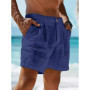 2026 Summer Cotton Linen Shorts for Men Solid Casual Button Pocket Beach Shorts Men's Comfortable Simple Vacation Leiture Pants