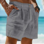 2026 Summer Cotton Linen Shorts for Men Solid Casual Button Pocket Beach Shorts Men's Comfortable Simple Vacation Leiture Pants